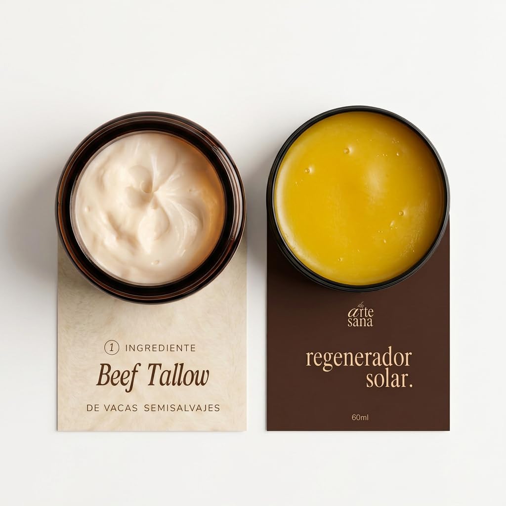 La Artesana Ritual Diario Facial con Beef Tallow | Crema de Día + Regenerador Nocturno | Rutina Facial Artesanal para Piel Sensible, Seca, Reactiva y Deshidratada