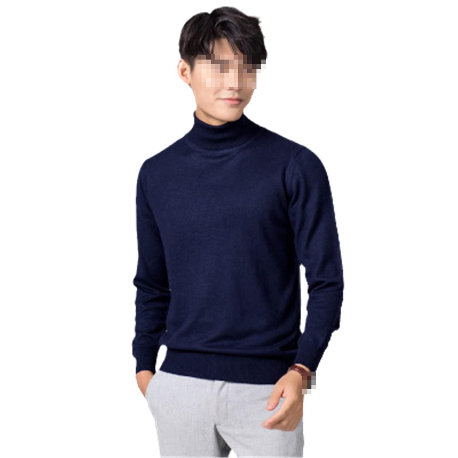 Męski sweter z golfem ciepły podstawowy sweter z dzianiny, granatowy, XL