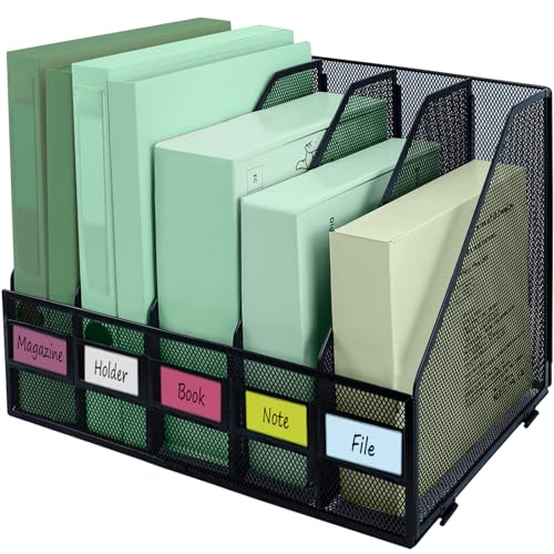IOUGDSEC Porte-fichiers A4 Étagère Pliante, 5 compartiments verticaux porte-revues, organiseur de bureau, dossier de documents pour bureau, école et maison,...
