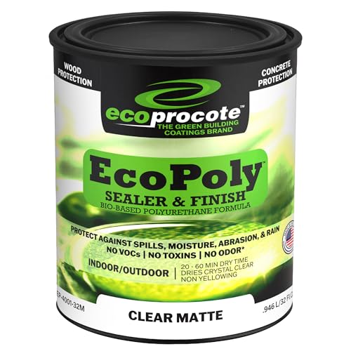 Eco-Poly Polyurethane Sealer — Non-Toxic, Low Odor, Quick-Dry Water Based Protective Spar Varnish for Indoor & Outdoor, Clear Matte 1 Quart Polyurethane Sealant for Wood, Concrete, Multiple Surfaces
