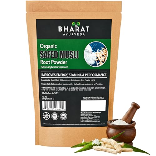Image of Organic Safed Musli Root Powder 200 gm (Pack Of 1) - Pure and Natural Ayurvedic Herbal Supplement for Strength & Wellness | Boost Energy & Stamina| Chemical-Free & No Preservatives