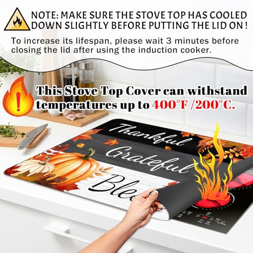 Image of Stove Top Cover for Electric Stove 28 inchx 20 inch,Fall Pumpkins Maple Leaves Heat Resistant Glass Top Stove Cover Protector, Glass Cooktop Covers, Kitchen Flat Electric Stove Top Covers
