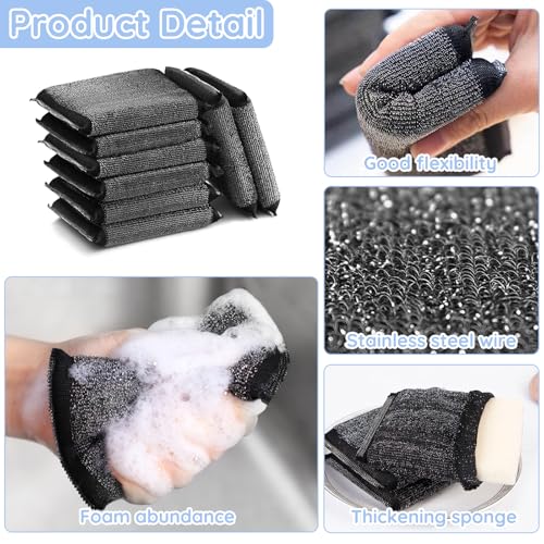 Draht Spülschwamm Topfreiniger, 8 Stück Küchenschwamm Stahlschwamm Multipurpose Wire Dishwashing Rags Zweiseitig Wiederverwendbar Küche Kratzfest Schwämme Waschbar (Schwarz)