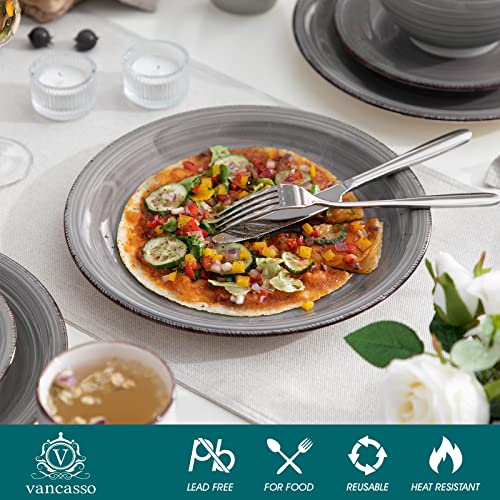 Vancasso Bella Ceramic Dinnerware Set, 16 Pieces Service For 4 Stoneware Dinner Set With Dinner Plates, Salad Plates, Bowls, Mugs, Microwave Dishwasher Safe - Grey #TOP2