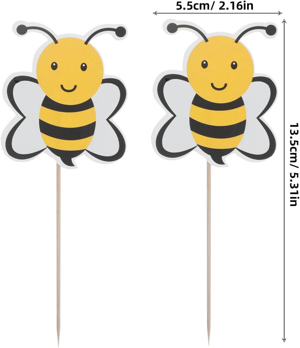 CHILDWEET Bee Cupcake Toppers Set 72pcs, Honeybee Cake Decoration Picks for Birthday Party, Non-edible Decorative Cake Inserts with Honeycomb Design for Bee Theme Celebrations