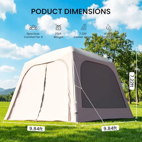 Image of Inflatable Camping Tent, Instant Setup Inflatable Tents with Pump, TPU Inflatable Pole Tent with Stove Jack, 9 sqm XL Space Lightweight Portable Inflatable Camping Tent for 4-6 People