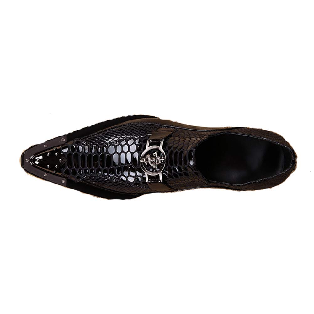 Punk Mens leather shoes Increase Height Wedding Prom Evening Dress Leather Shoes, Pointed Toe Crocodile pattern Business Brogues Derby