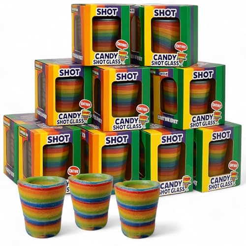 MIJOMA Candy Shot Glass Rainbow 12er Set – Essbare Schnapsgläser mit Erdbeergeschmack, Regenbogenfarben, 3cl Füllmenge, glutenfrei – Perfekt für Partys & Desserts