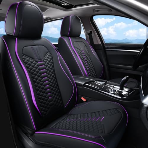 Image of Coverado Car Seat Covers Front Seats, Nappa Leather Black&Purple Car Seat Cover, Automotive Seat Covers, Waterproof Driver Seat Protector, 2 Pack Front Seat Cover Car Seat Cushion Fit for Most Cars