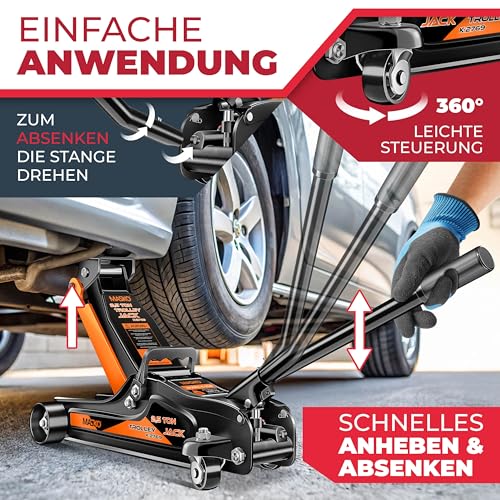MASKO® Wagenheber hydraulisch 2,5T Flache Hubhöhe 85-365mm 3X Gummiauflage KFZ Rangierwagenheber...