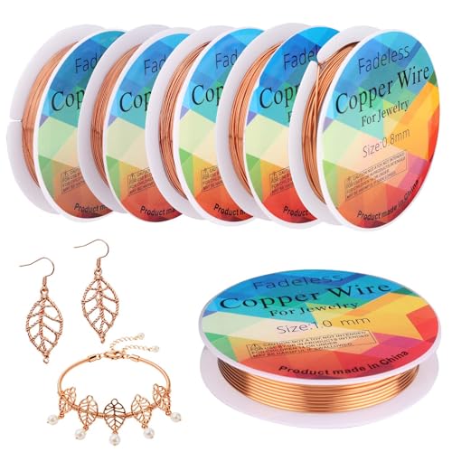 6pcs Jewelry Making Copper Wires 18/20/22/24/26/28 Gauge Copper Craft Wire Jewelry Making Supplies for Ring Necklace Earrings DIY Artistic Floral Modelling Art Projects