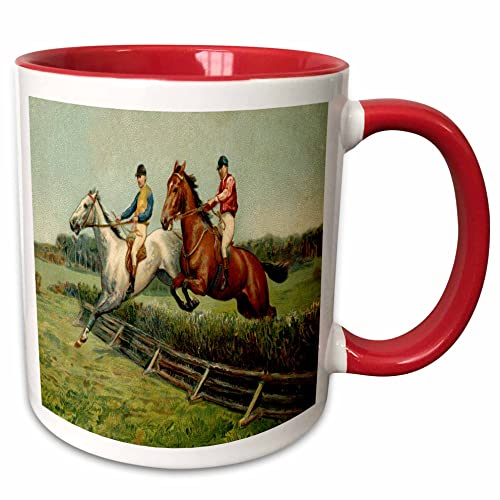 3dRose Print of Painting Of Jockeys Jumping the Fence 15oz Two-Tone Red Mug
