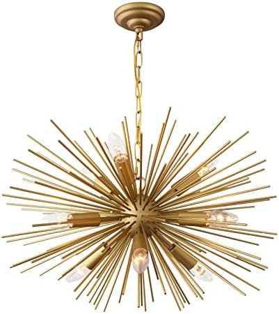 GOMUNIN Astra Sputnik Satellite Pendant Light 9-Light Gold Sputnik Chandelier Mid Century Starburst Chandelier for Christmas Gift Living Room Bedroom Hallway Dining Room, 23in Wide, Solid Metal 12LB