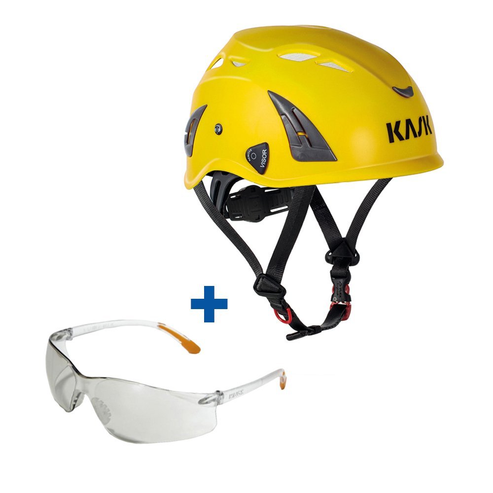 KASK SUPERPLASMA AQ INDUSTRIESCHUTZ -UND KLETTERHELM (GELB) | INKLUSIVE SCHUTZBRILLE (TRANSPARENT)