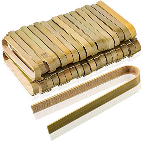 150 Pieces Mini Bamboo Disposable Tongs 4 Inch Bamboo Toast Tong Wooden Cooking Utensils Natural Green for Catering Buffet Home Use Tea Supplies