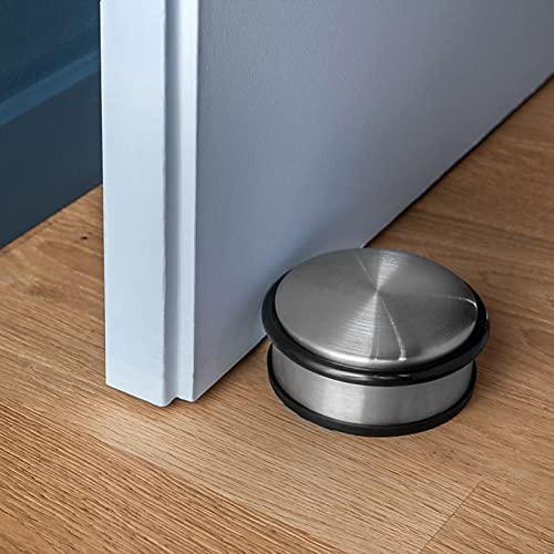 Sumnacon 2Pcs Heavy Duty Door Stoppers No Drill, Sturdy Stainless Steel Floor Door Stops With Anti-Skid Rubber - Decorative Metal Doorstops For Home Office Commercial Industrial, Silver #TOP4