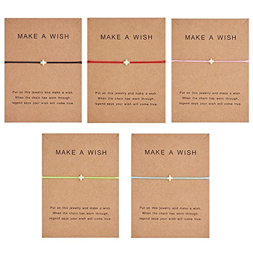 EMESLY Friendship Charm Adjustable Bracelets with Message Card (Set of 5) Perfect Jewelry Gift for Friends & Family (Cross)