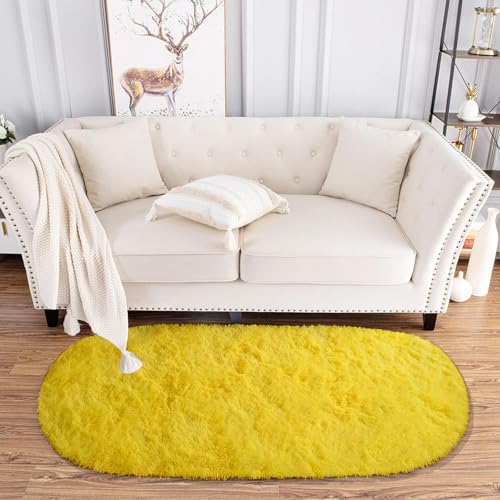 Image of Fluffy Silky Micro Fiber Polyster Carpet /Runner for Bedroom, Study Room, Playing Room, Guest Room ETC. 5x7 feet Feet, (Yellow)