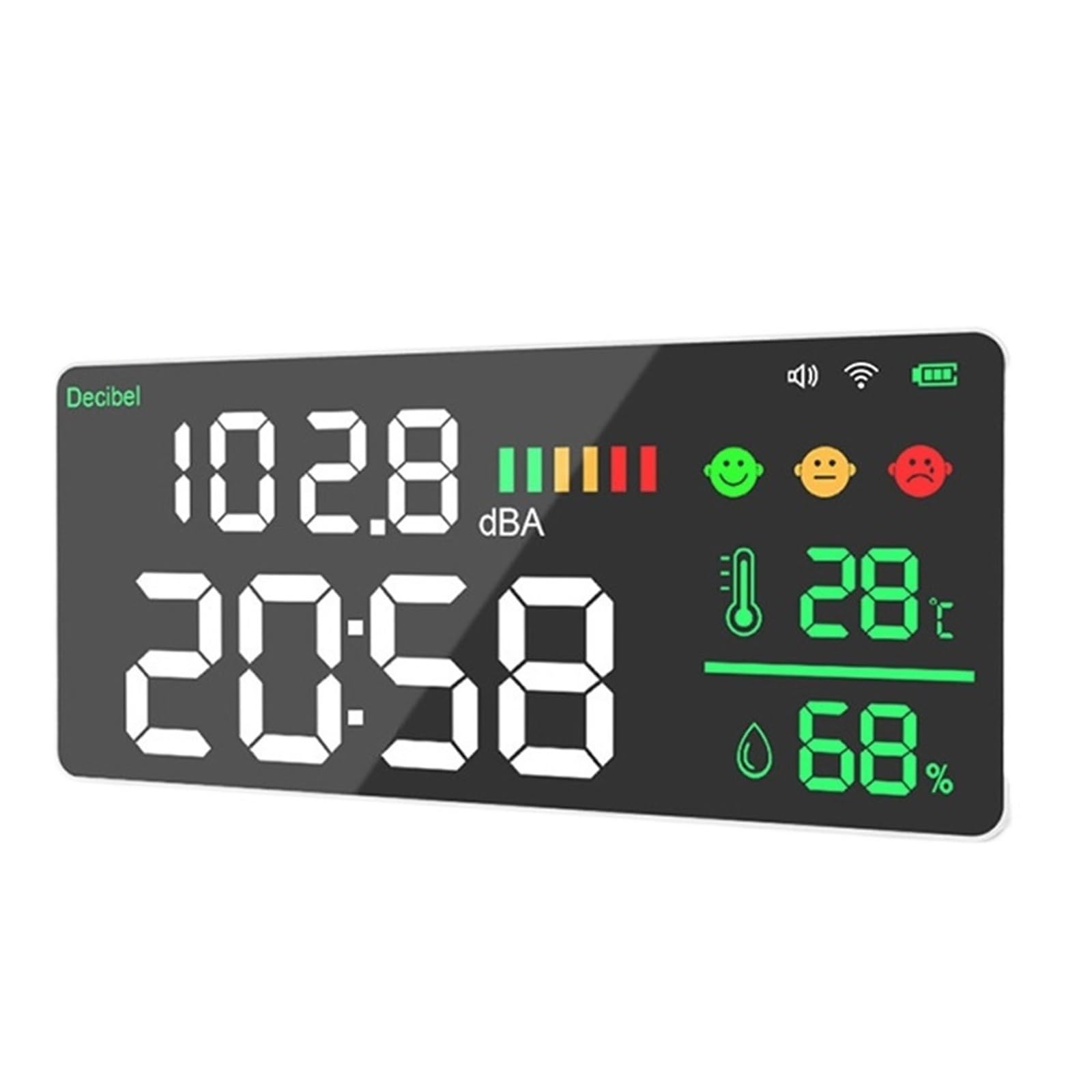 Misuratore di Decibel WiFi Misuratore di Decibel 4 in 1 Temperatura umidità Test Decibel Sveglia Display a Colori LED da 11 Pollici Controllo
