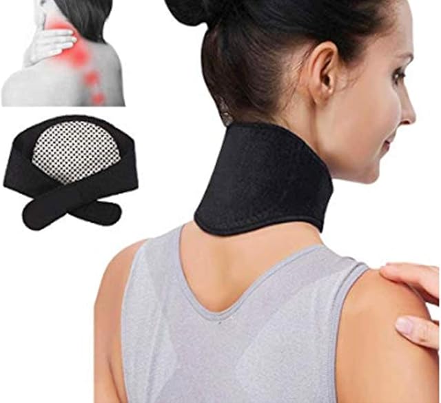 Medical Grade Neck Support Brace Strap for Neck Pain Relief and Bone Relaxer with Self Heating Neck Wrap and Tourmaline Adjustable Cervical Collar for Physical Therapy, Arthritis, Headaches