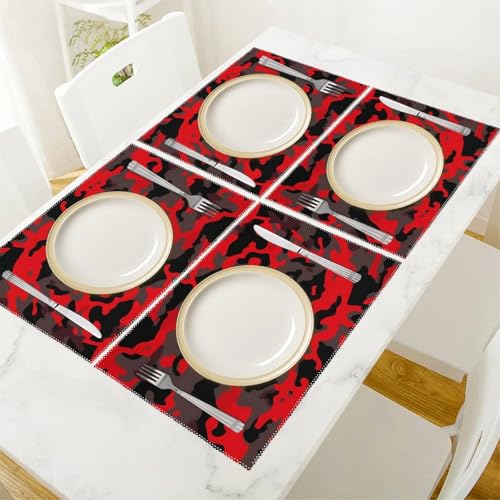 Sets de table infroissables camouflage rouge pour table propre et sans tache - 6