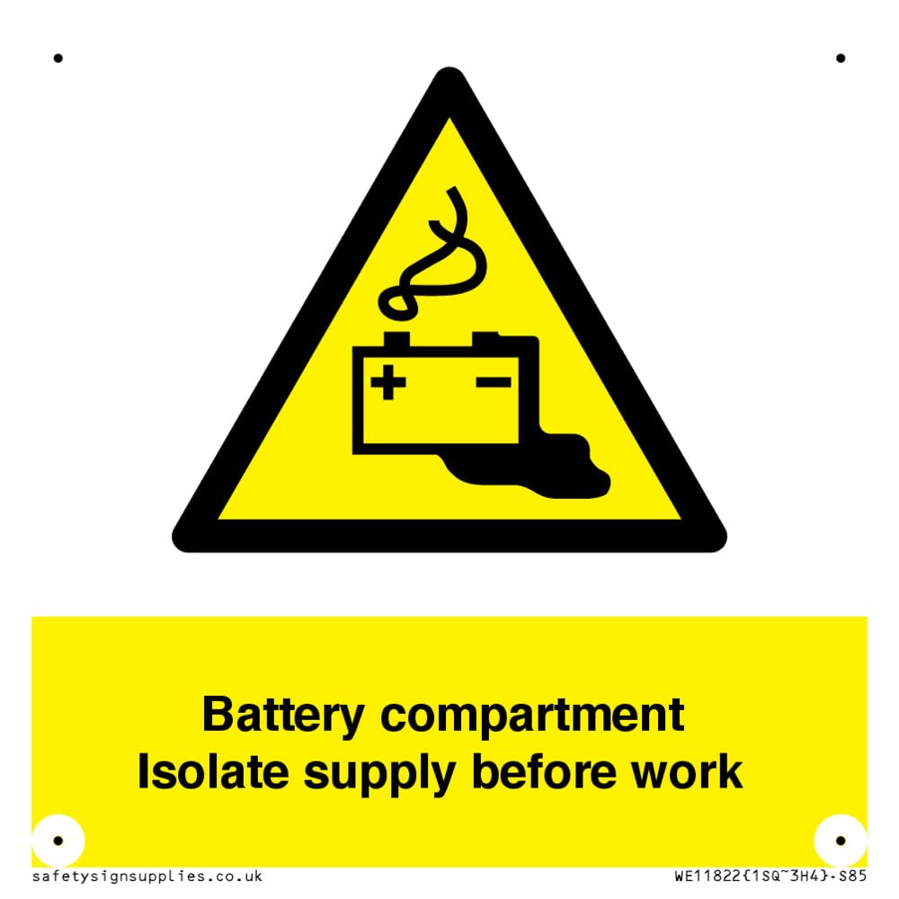 Battery compartment Isolate supply before work Sign - 85x85mm - S85