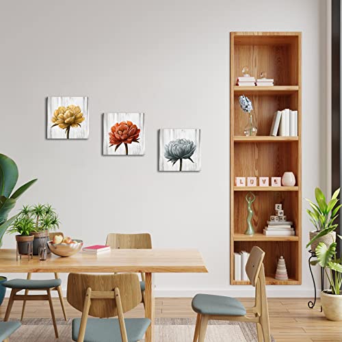 Tiuauit 3 Pieces Rustic Poppy Canvas Wall Art Colorful Flower Pictures Retro Themed Floral Painting Prints For Bedroom Bathroom Decor Stretched And Framed Ready To Hang 12"X12"X3Pcs #TOP2