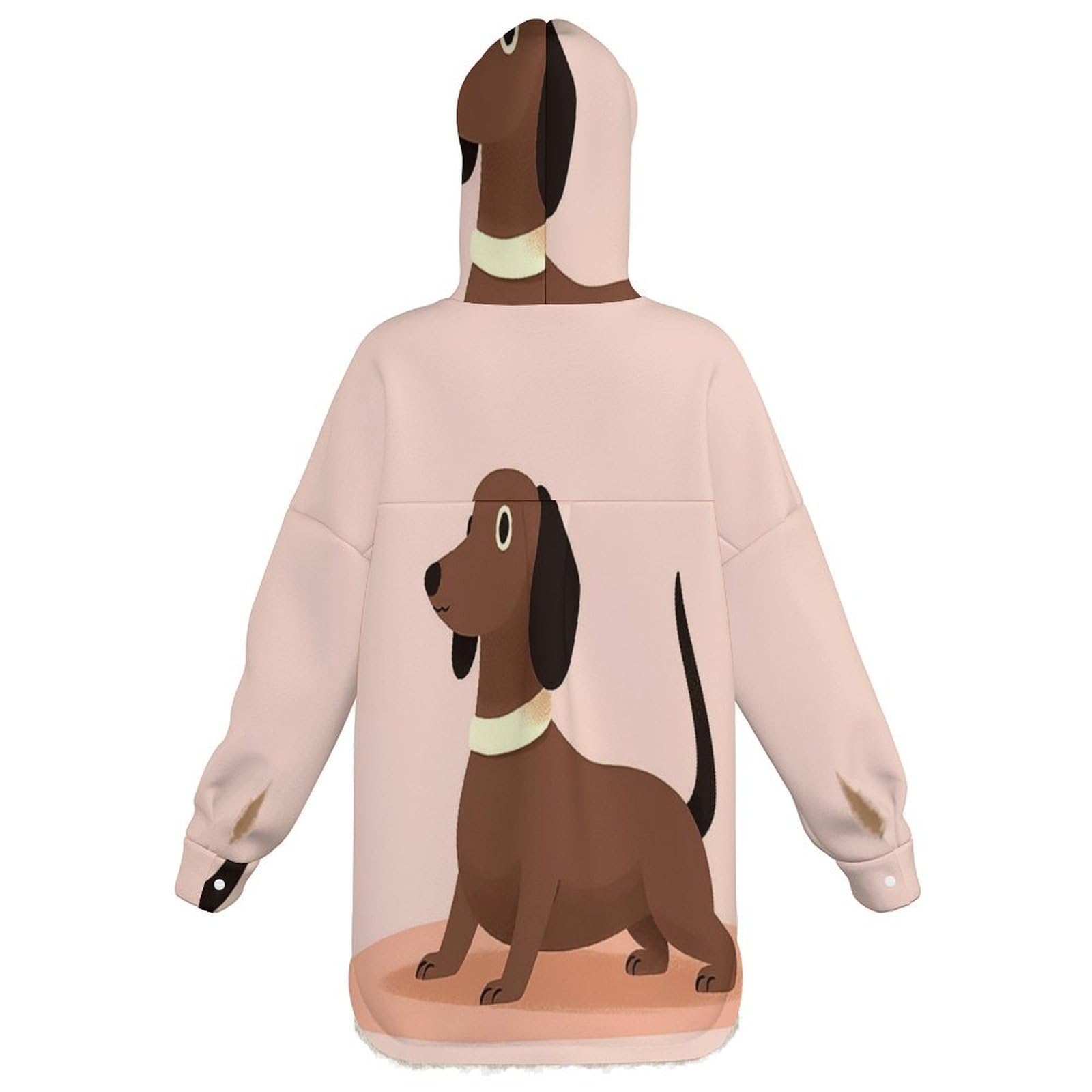 Sudadera Invierno con Capucha de Forro Polar Mujer Lindo Perro Salchicha Cálido Hoodies a Manga Larga Felpa Sudadera con Bolsillos, Rosa
