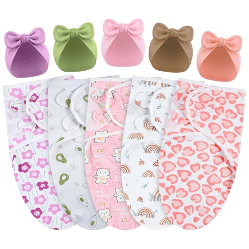 Image of Fanfanwin 5 Pack Preemie Swaddle Blanket Wrap with Hat Set, Rabbit Ears
