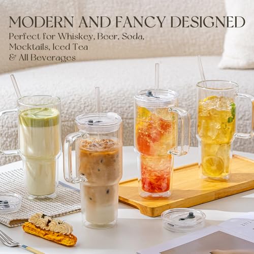 KEMORELA 4PCS Hobnail Glassware Set - 15oz Tumblers with Lids & Straws, Fancy Drinking Glasses, Hobnail Tumblers, Vintage Glassware for Cocktail, Beer, Whiskey by KEMORELA - Image 2