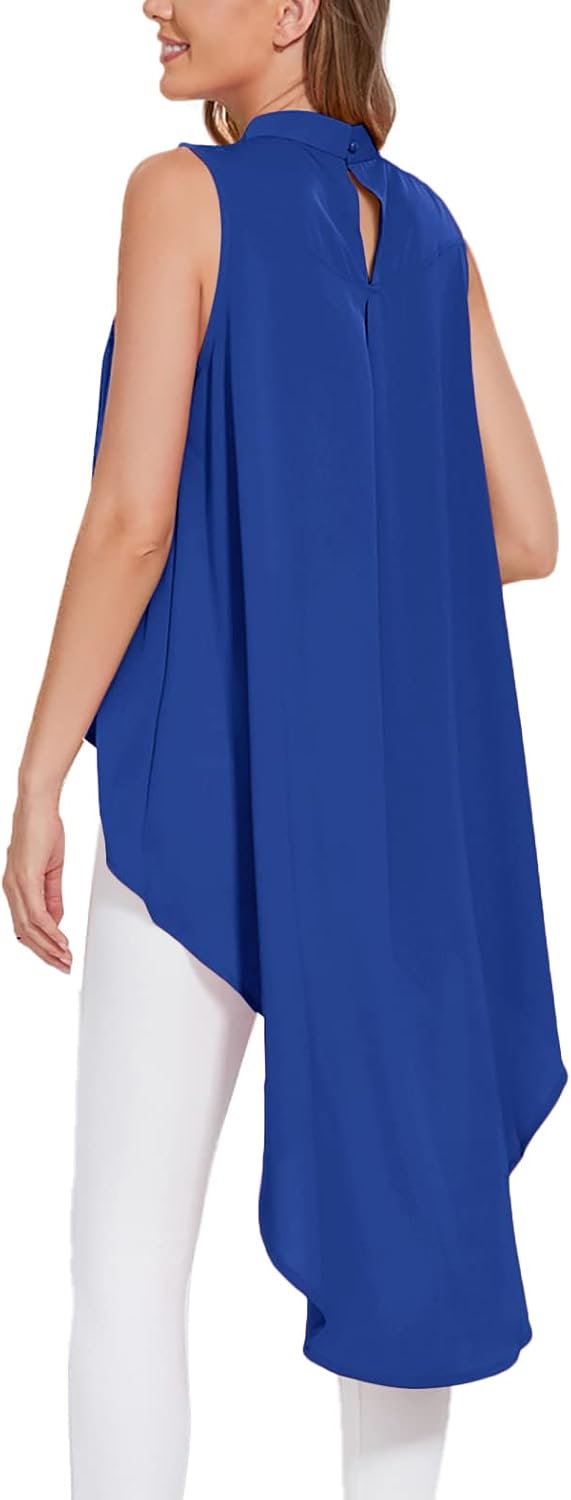 LYANER Women's Asymmetrical High Low Sleeveless Mock Neck Flowy Blouse Tops - Image 2
