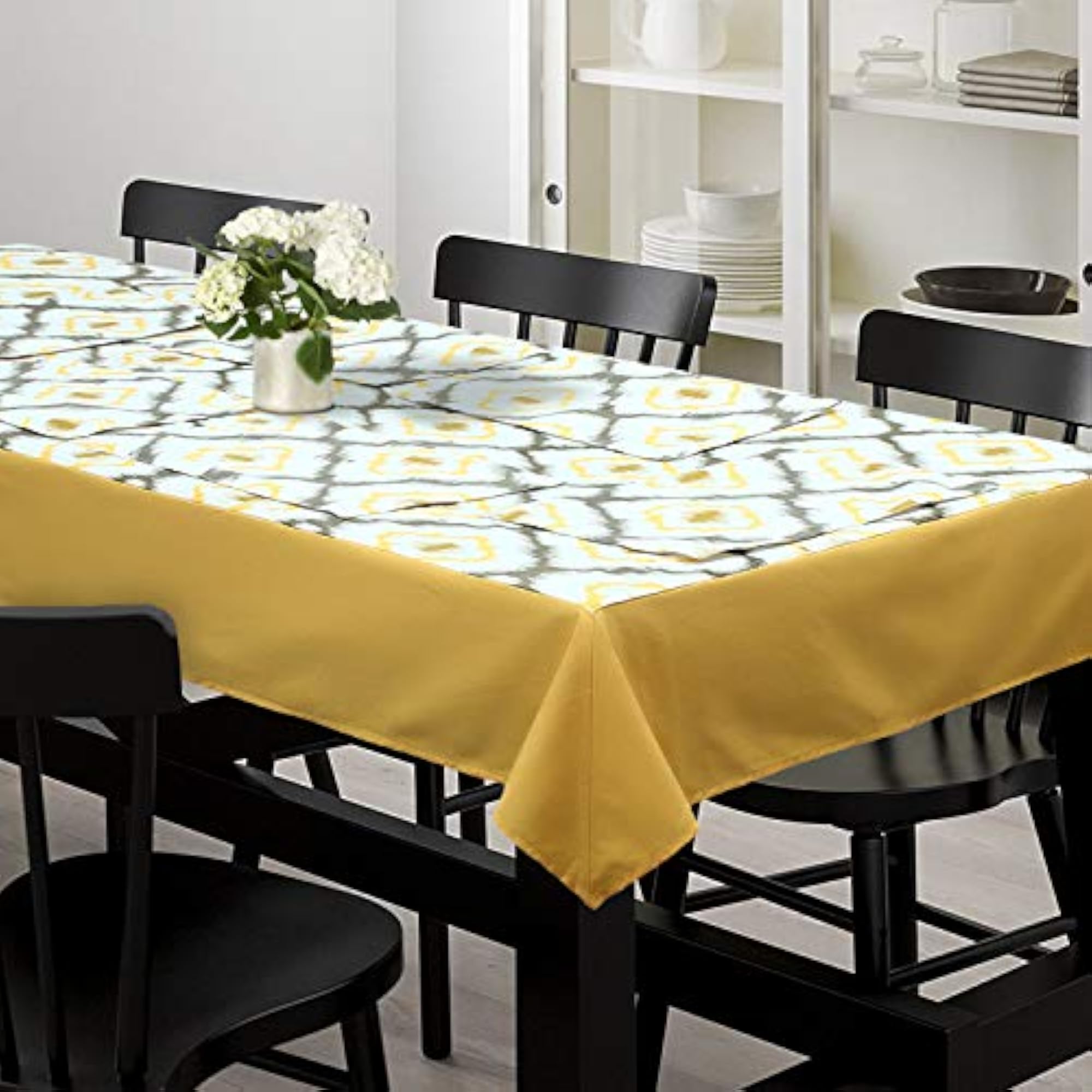 Cotton Printed Yellow Ikat Rectangle Table Cover with 6 Place Mats