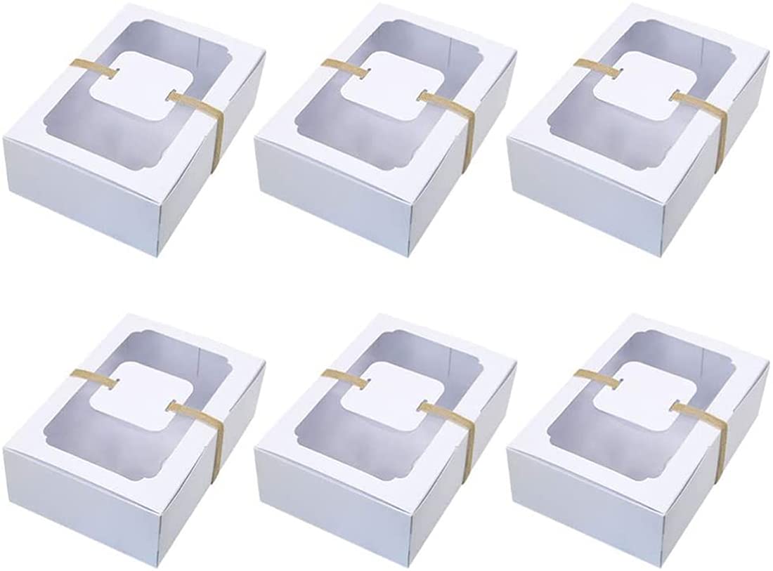 DELFINO 6 Pcs Bakery Pie Boxes With PVC Windows Cardboard Cake Egg Gift Packaging Boxes Transparent Baking Muffin Boxes