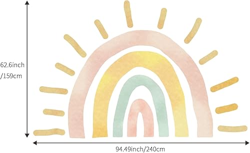 Miniatura 3 de Calcomanías de pared de acuarela de tela grande, estilo bohemio, medio sol, despegar y pegar, calcomanías murales de pared de arco iris, decoración