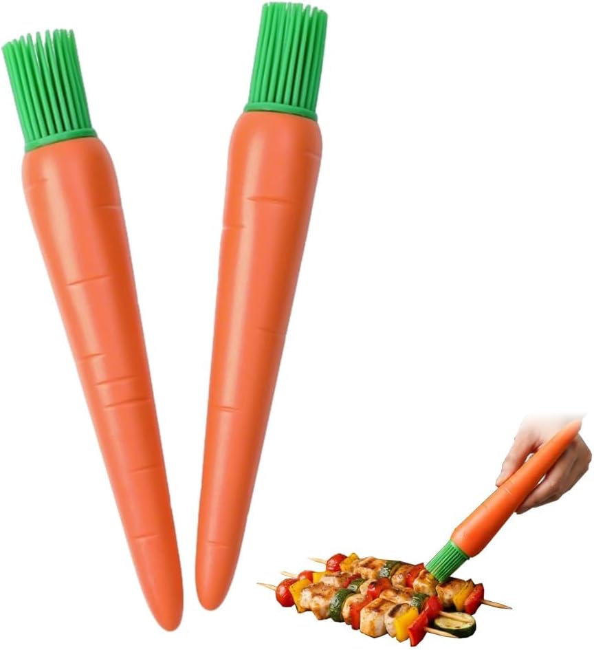 2 Pack Silicone Basting Brush for Cooking – Carrot Shaped Pastry & Butter Brush, Kitchen Baking Tool with Green Bristles, Fun Gifts, Cute Kitchen Gadget & Baking Gift for Women