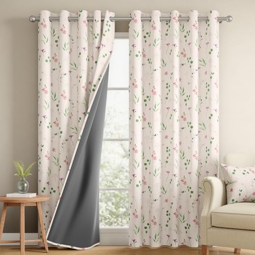 Image of Wakefit Printed Blackout Door Curtains 7 Feet | Set of 1 | Upto 99% Room Darkening | Double Layered Fabric | Thermal Insulated & Noise Reducing Curtains for Living Room & Home Decor | Botanic Beige