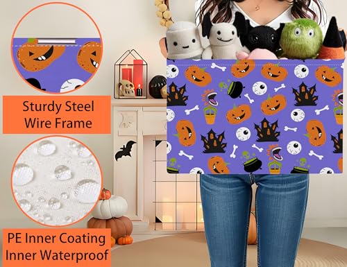 Image of Large Halloween Themed Candy Gift Boo Basket for Kids Baby Personalized Adults Storage Bin Fall Decor(Castle Eye Pumpkin)