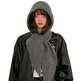 [ジクセイン] RZFZ 【帽子×マフラー一体型】バラクラバ ニット帽 レディース 秋冬 防寒 フードマフラー 厚手 保温 小顔効果 通勤 通学 おしゃれ (グレー)