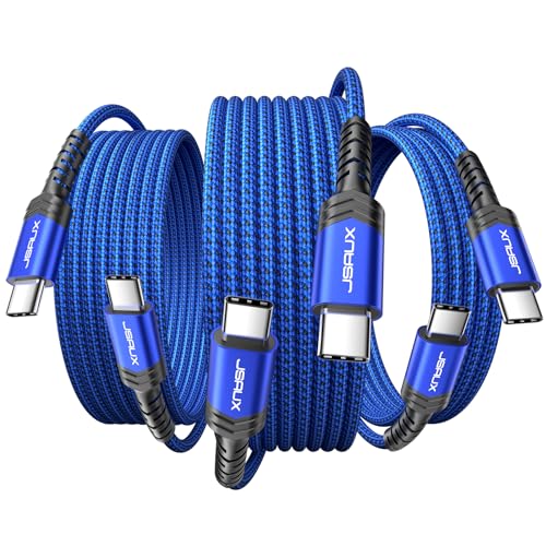 JSAUX USB C to USB C Cable 3-Pack [1+2+3m], 5A 100W USBC to USBC Cable Type C to Type C Cable USB C to C Charger Cable Fast Charge Charging Compatible for Samsung Galaxy S24 S23 S22 iPhone 15 (Blue)