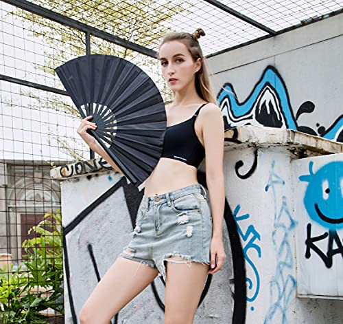 image for Amajiji Large Folding Fan, Chinease/Japanese Folding Nylon-Cloth Hand 