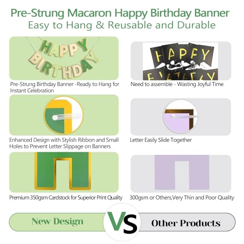 Image of Pre-Strung Happy Birthday Banner Sage Green Party Decorations