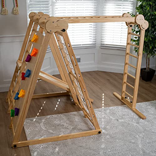 Avenlur Chestnut - The Ultimate Indoor 7-In-1 Playset And Foldable Jungle Gym For Kids Aged 2-8 With Slide, Rock Climb Wall, Climbing Ladder, Rope Net, Monkey Bars, Swing, And Ninja Ring - Usa Company #TOP5