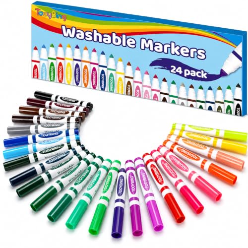 Image of 24 Count Washable Markers for Kids, Broad Line Markers with Conical Tip, Assorted Colors, Drawing Essentials for School Classroom, Student Teacher Must Have for Coloring Book, Art & Craft Supplies