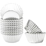Silver Foil Cupcake Liners For Baking 300pcs Baking Cups Thick ＆ Sturdy, Oil Resistance,Muffin Line