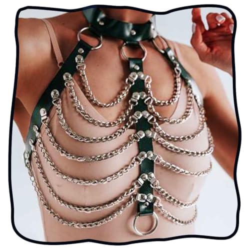 DRESBE Leather Chest Harness Chain Belt Black Fashion Rave Body Accessories for Women