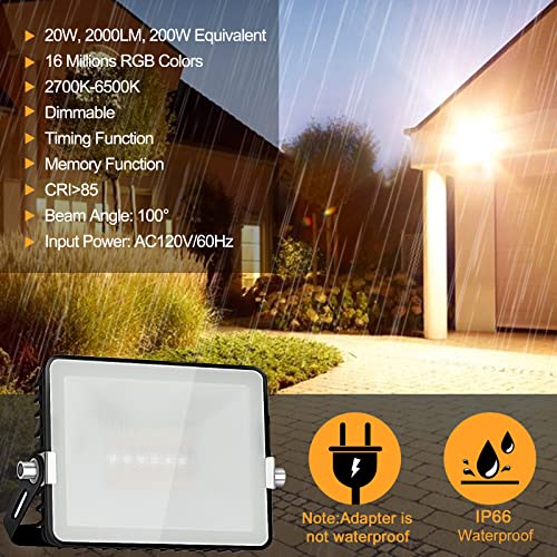 Cinoton Rgbcw Led Flood Light Outdoor Indoor, 20W (200W Equiv.) 2000Lm Bluetooth Smart Color Changing Floor Uplight, App & Remote Control, Christmas Lights Wall Washer Landscape Party Stage, 2Pack #TOP1