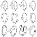 Hicarer Juego de Anillos Abiertos de Plata de 12 Piezas Anillos de Dedo Ajustables Anillos Abierto de Nudo de Pie Anillos de Cola de Articulación Apilables Varios Joyería de Playa para Mujeres Niñas