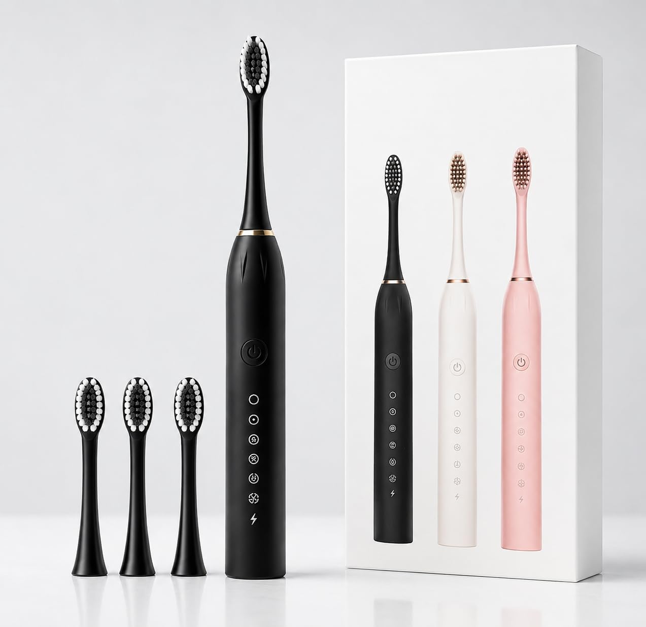 Cosmic Lite Sonic Rechargeable Toothbrush with 6 Modes, 3 Brush Heads, 1 Interdental Head, Rechargeable, Toothbrush - Pack of 1 (Black, White, Pink) Random Color-image-46