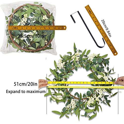 20" Gorgeoos Eucalyptus Wreaths For Front Door Artificial Spring Summer Wreath Eucalyptus Green Leaves White Berry Wreath For Farmhouse Home Outdoor Festival Garland Porch Patio Wedding Decor #TOP1