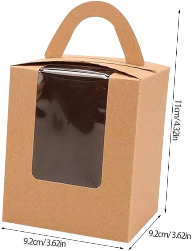 Kraft Paper Cupcake Boxes with Window and Handle Convenient Carrying 50pcs Single Cupcake Carrier for Tarts and Muffins for Family Gatherings and Friend Sharing